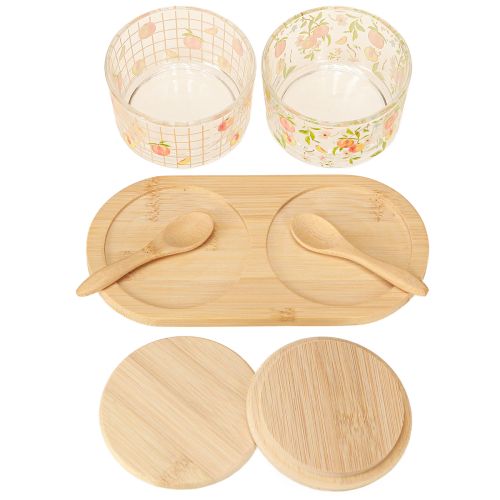 Product Tapas set motif peach glasses with lid wood 20×10×6.5cm