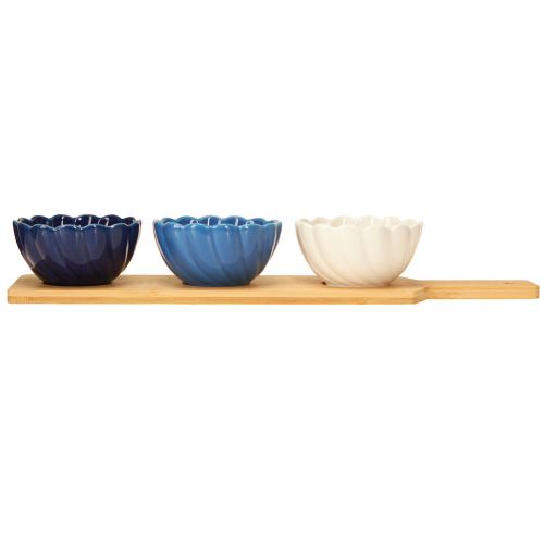 Product Tapas set with ceramic bowls on tray blue and white 40×10cm