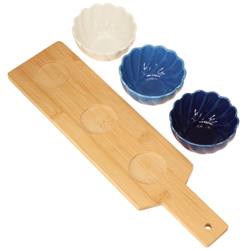 Product Tapas set with ceramic bowls on tray blue and white 40×10cm