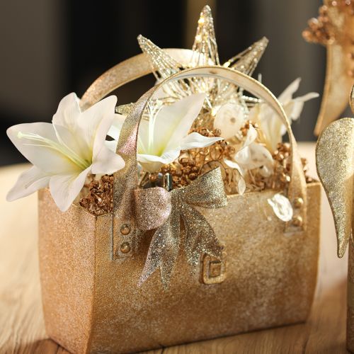 Metal bag, decorative container, rectangular, 26cm, gold | Floristik24.co.uk