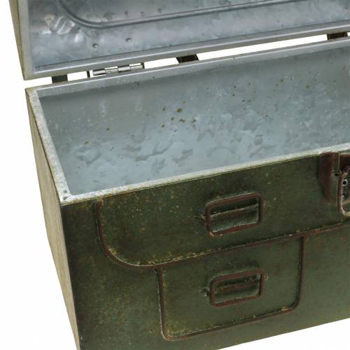 Floristik24 Planter bag with lid and leather straps metal grey, brown / rust H25cm