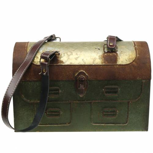 Floristik24 Planter bag with lid and leather straps metal grey, brown / rust H25cm
