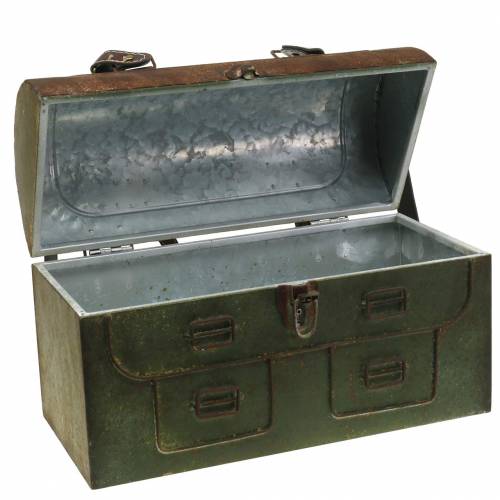 Floristik24 Planter bag with lid and leather straps metal grey, brown / rust H25cm