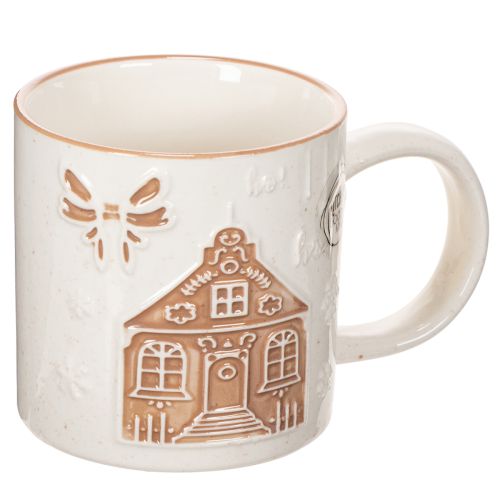Ceramic Mug with House Design and Relief Pattern, 9cm, Beige and White buy online | Floristik24.co.uk