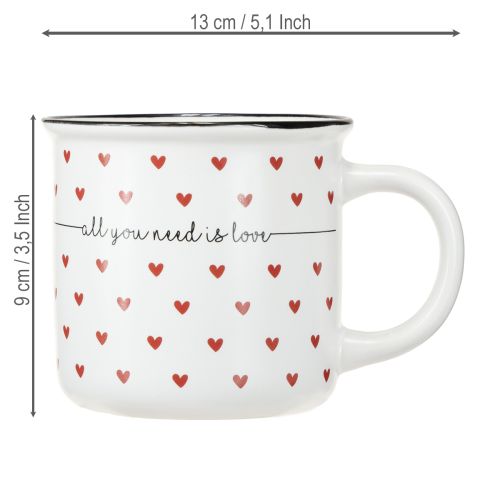 Product Cup with hearts ceramic cup white red Ø9cm H9cm