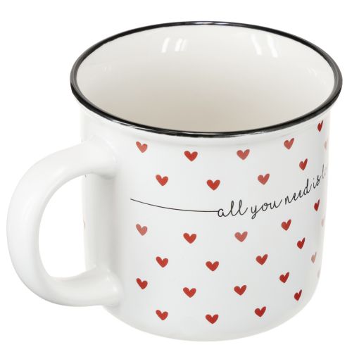 Product Cup with hearts ceramic cup white red Ø9cm H9cm
