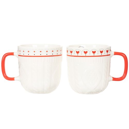 Ceramic Coffee Mug Set with Red Handle, Knit Pattern, and Heart Design, 9cm, 2pcs | Floristik24.co.uk