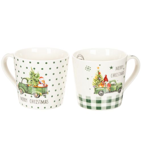 Merry Christmas Ceramic Mugs with Festive Car Design, Set of 2, 10cm