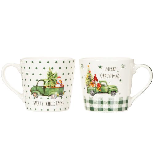 Merry Christmas Ceramic Mugs with Festive Car Design, Set of 2, 10cm | Floristik24.co.uk