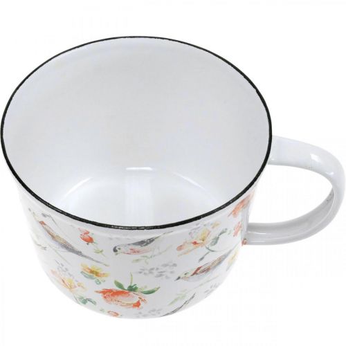 Floristik24 Plant cup birds / flowers, planter, decorative enamel cup, planter Ø10cm H7cm