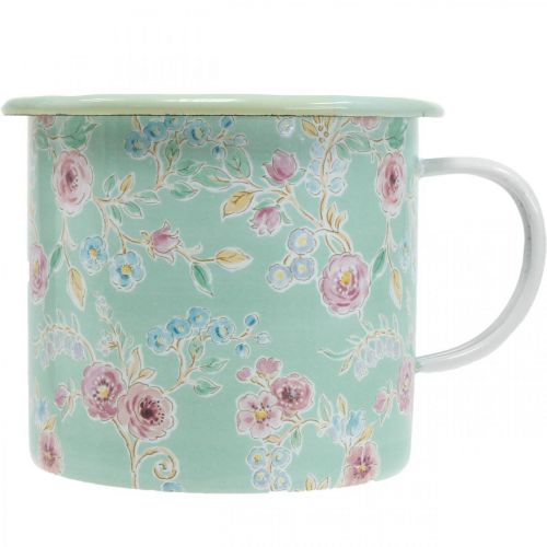 Floristik24 Planter Planter Cup Enamel Cup Retro Deco Green Ø9.5cm H10cm