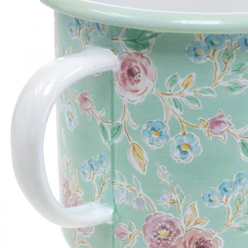 Floristik24 Planter Planter Cup Enamel Cup Retro Deco Green Ø9.5cm H10cm