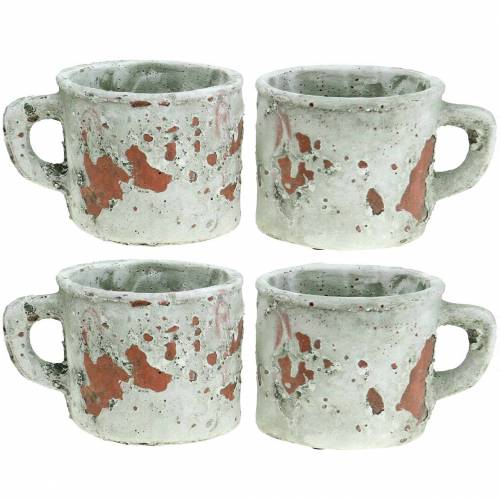 Floristik24 Plant pot cachepot cup vintage grey, natural clay Ø8.5cm H8cm 4pcs