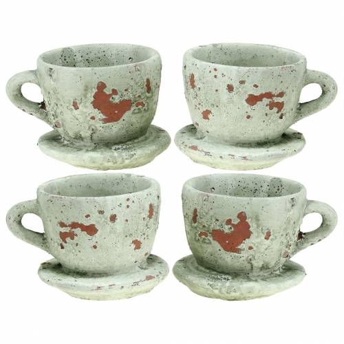 Product Plant Pot Planter Cup with Saucer Vintage Grey, Natural Clay Ø8cm H6.5cm 4 pcs