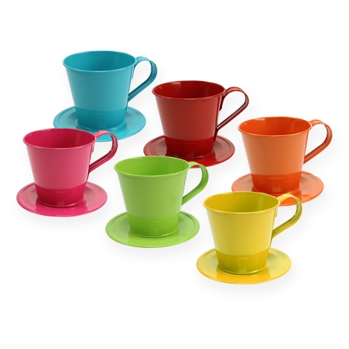 Floristik24 Cup with plate Ø9cm H8cm 6pcs. sorted by color