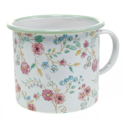 Floristik24 Plant cup roses Enamel decorative cup with handle white Ø9.5cm