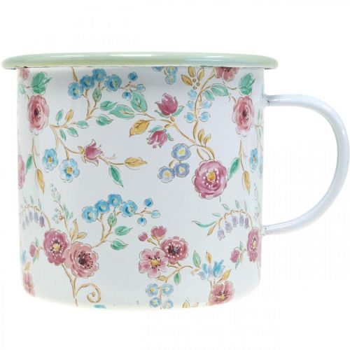 Product Plant cup roses Enamel decorative cup with handle white Ø9.5cm