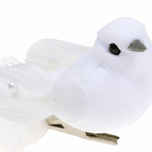 Product Pigeon with pearls and clip white H4.5cm 12pcs