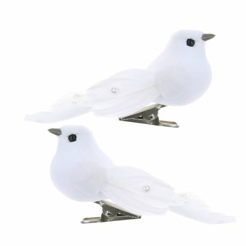 Product Pigeon with pearls and clip white H4.5cm 12pcs