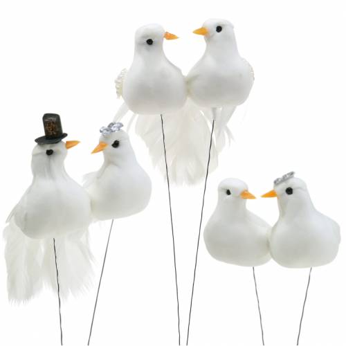 Floristik24 Pigeon couple on the wire white 4-4.5cm 6pairs