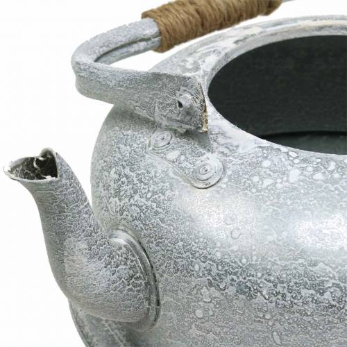 Product Planter tea kettle zinc gray, white washed Ø26cm H15cm