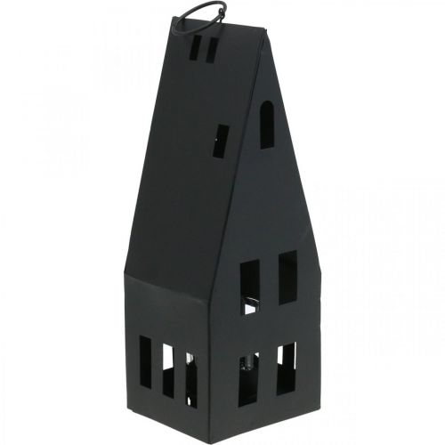 Tea light house, light house metal black Ø4.4cm H24cm