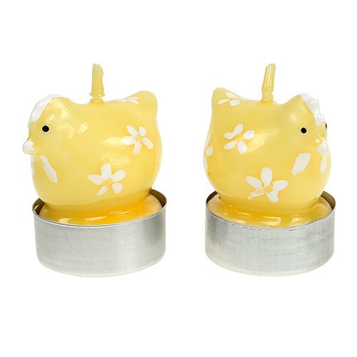 Floristik24 Tea light chicken 5cm yellow 4pcs