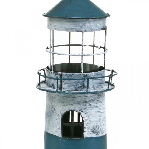 Product Tea light lighthouse maritime decoration metal blue, white Ø14cm H41cm