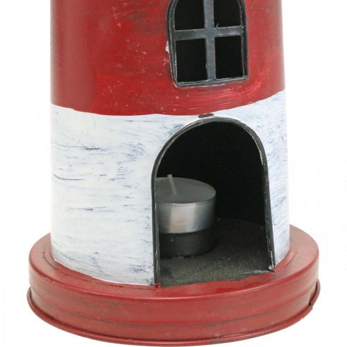 Floristik24 Tea light lighthouse metal decoration maritime red, white Ø14cm H41cm