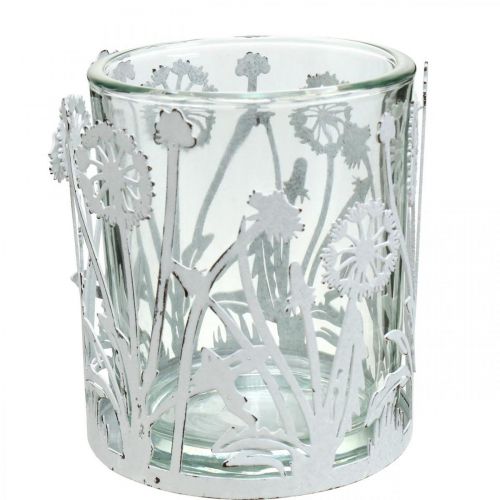 Floristik24 Lantern with dandelions, table decorations, summer decoration shabby chic silver, white H10cm Ø8.5cm