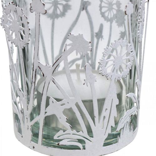 Floristik24 Lantern with dandelions, table decorations, summer decoration shabby chic silver, white H10cm Ø8.5cm