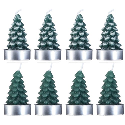 Product Tealights Christmas Christmas Tree Green Snowy 6.5cm 8pcs