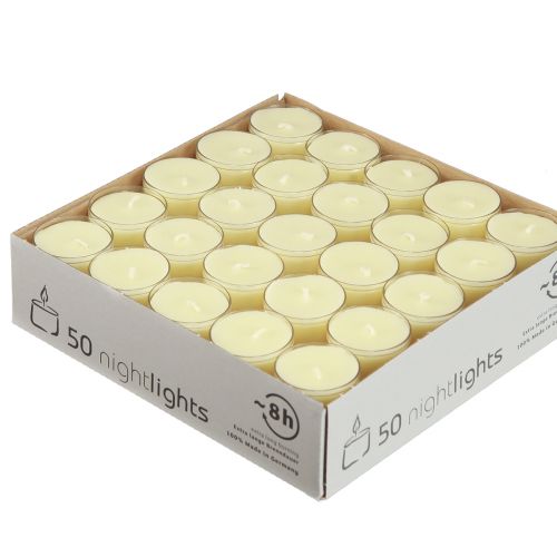 Product Night Lights Tea Lights Cream Yellow in Plastic Bowl 8 Hours 50 Pcs
