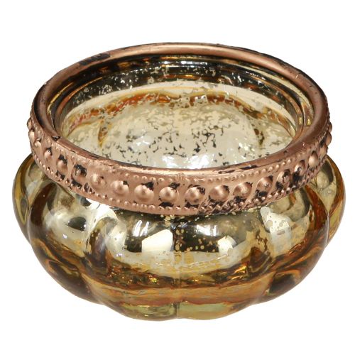 Floristik24 Tealight glass champagne antique gold with metal rim Ø6cm H3.5cm