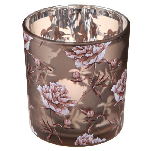 Floristik24 Tealight Glass Table Decoration Carnations Brown Silver H8cm 4 Pcs