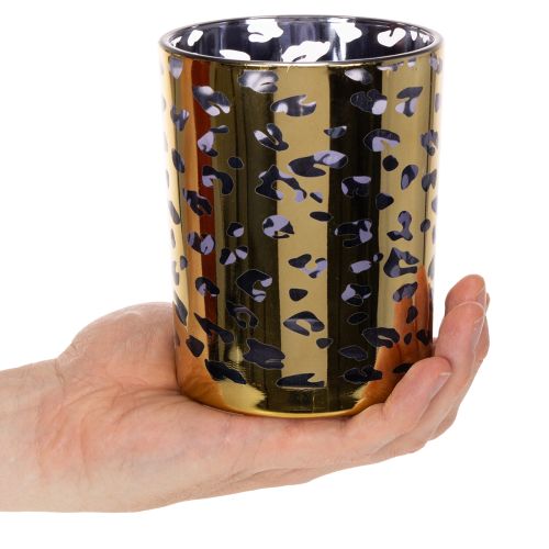 Glass tealight holder with leopard print for table decoration, 12cm | Floristik24.co.uk