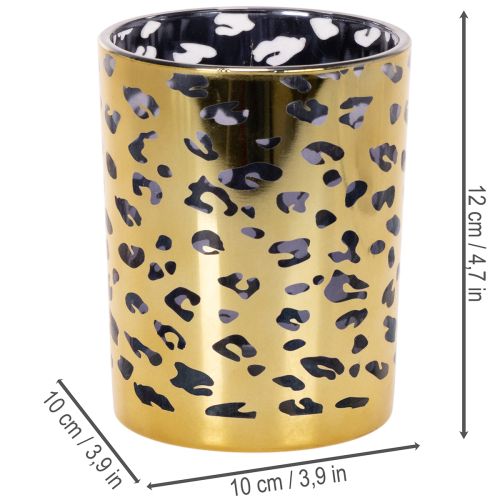 Glass tealight holder with leopard print for table decoration, 12cm | Floristik24.co.uk