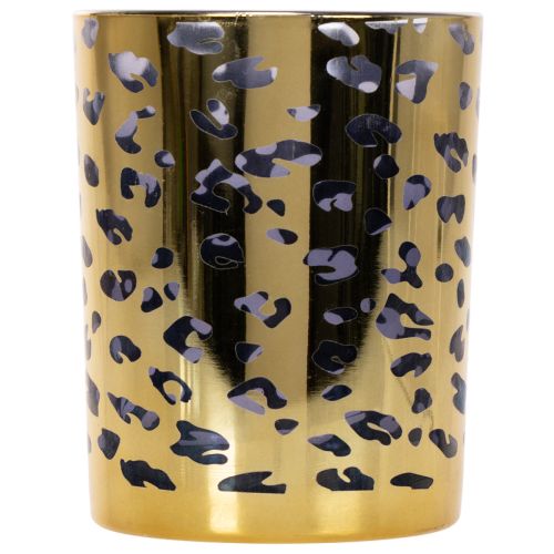 Glass tealight holder with leopard print for table decoration, 12cm | Floristik24.co.uk