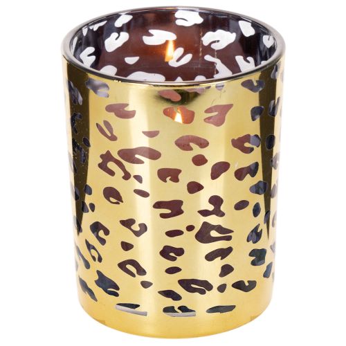 Glass tealight holder with leopard print for table decoration, 12cm | Floristik24.co.uk