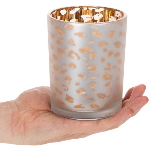 Glass tealight holder with leopard print, 12cm | Floristik24.co.uk