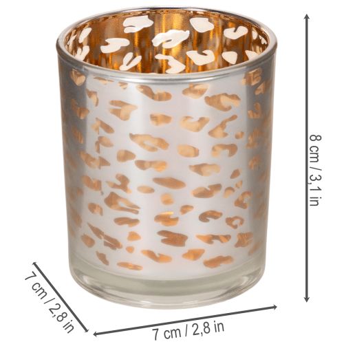 Glass tealight holder with leopard print, two-tone, 8cm | Floristik24.co.uk