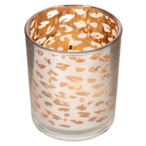 Glass tealight holder with leopard print, two-tone, 8cm | Floristik24.co.uk