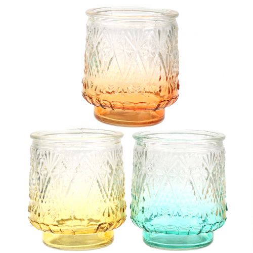 Floristik24 Tealight glass orange / yellow / turquoise Ø8cm 3pcs