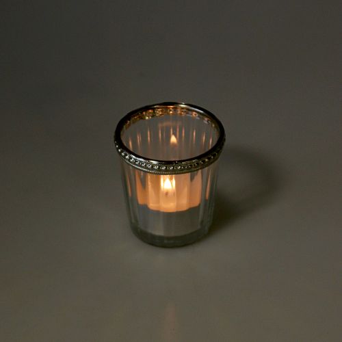Floristik24 Tealight glass antique with metal edge Ø6cm H6cm 4pcs