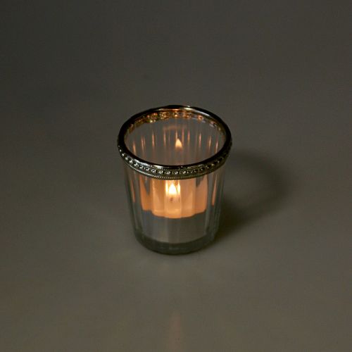 Product Tealight glass antique with metal edge Ø6cm H6cm 4pcs