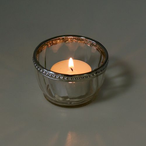 Tealight glass antique with metal edge Ø7cm H4cm