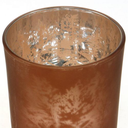 Floristik24 Glass lantern, tealight glass with leaf motif, autumn decoration Ø8cm H9cm 2pcs