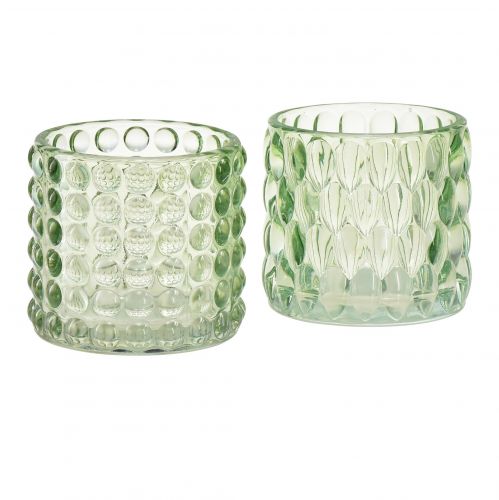 Tealight glass green lantern tinted glass Ø9.5cm H9cm 2pcs