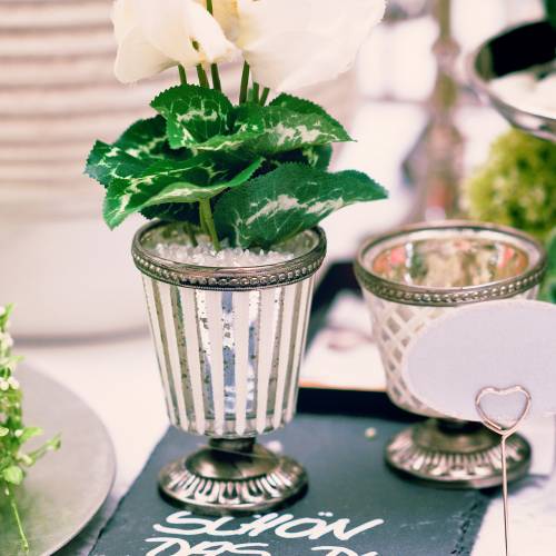 Floristik24 Tealight glass cup peasant silver H9cm