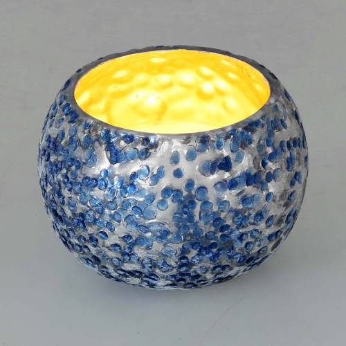 Floristik24 Lantern made of glass silver blue Ø8.5cm H6cm